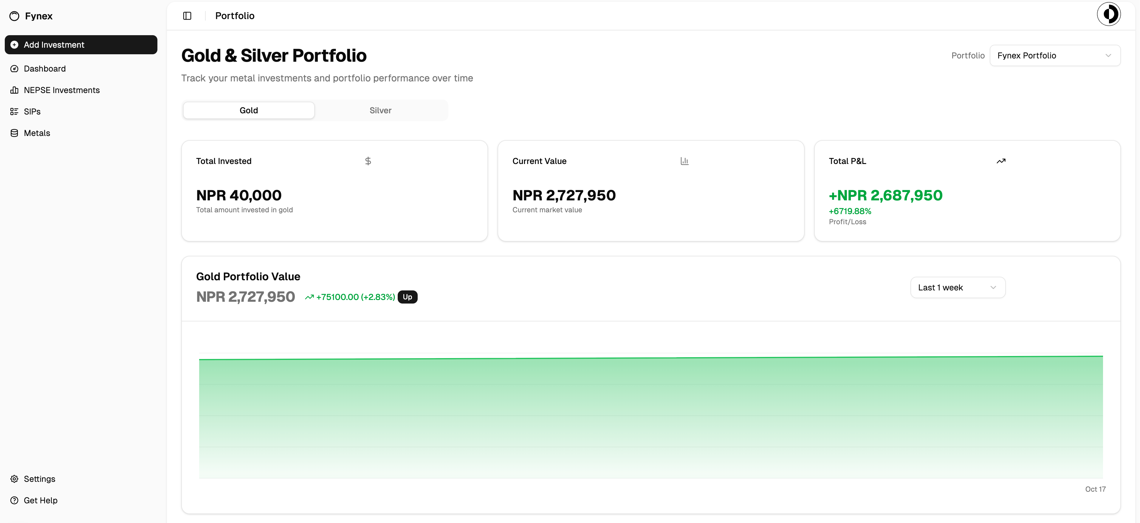 Gold and silver investment tracker with live commodity prices in Nepal