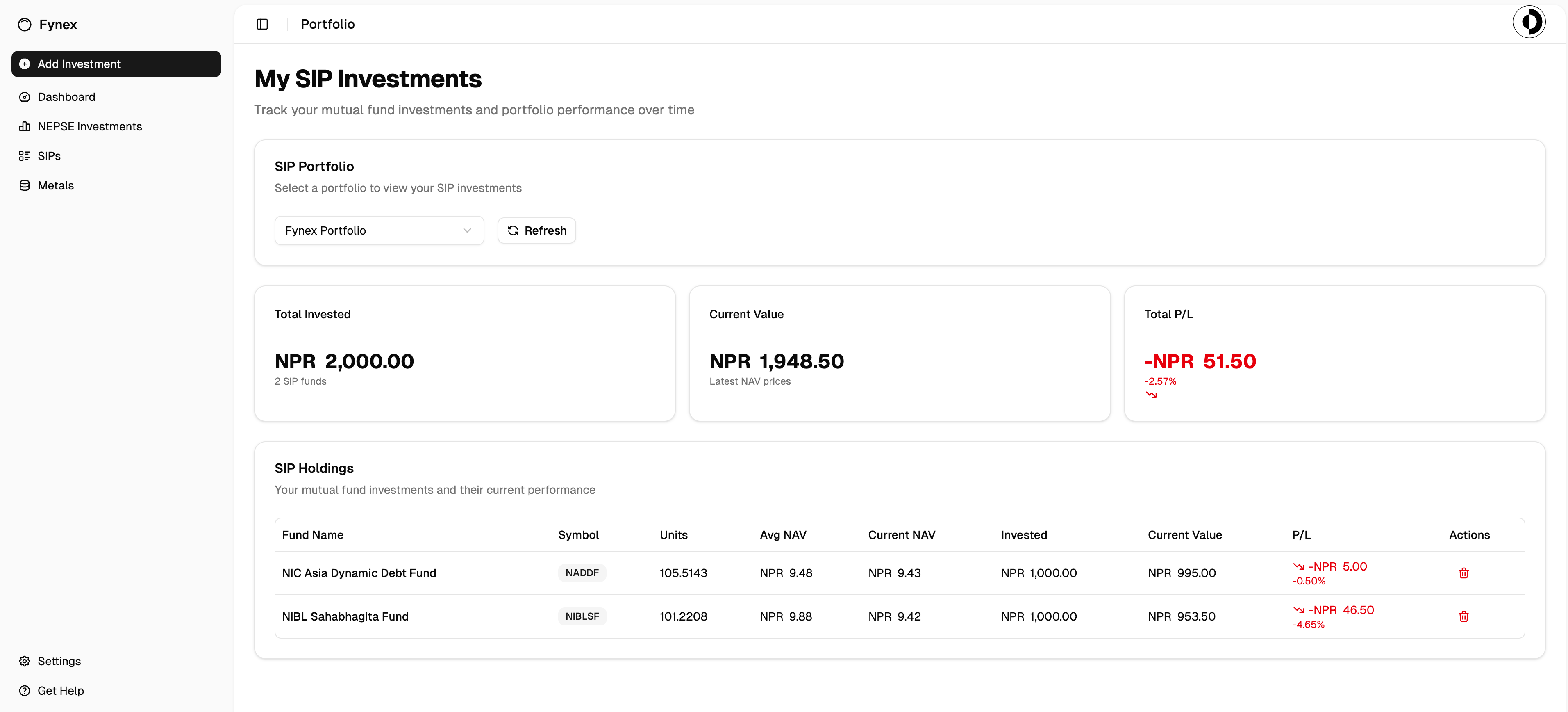SIP and mutual fund investment tracking with NAV-based analytics for Nepal